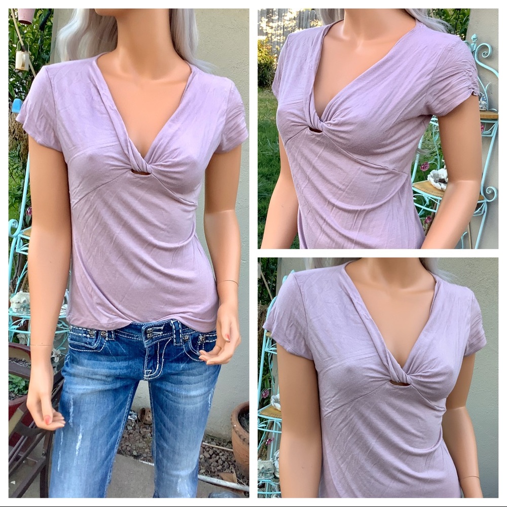 VTG Jr L Sm-Med Vneck Plunge Cross Wrap Bust Top Blouse